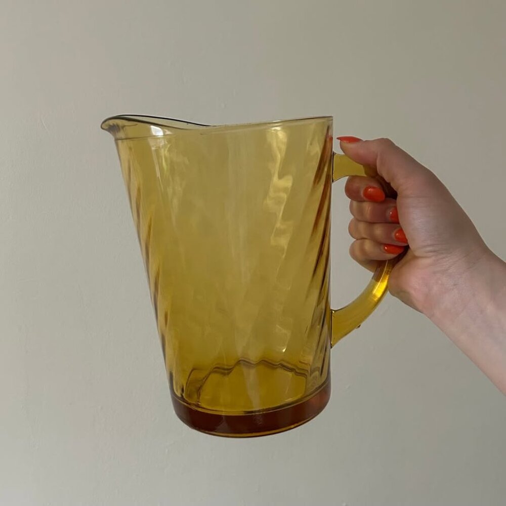 MCM Amber Yellow Honey Swirl Glass Pitcher